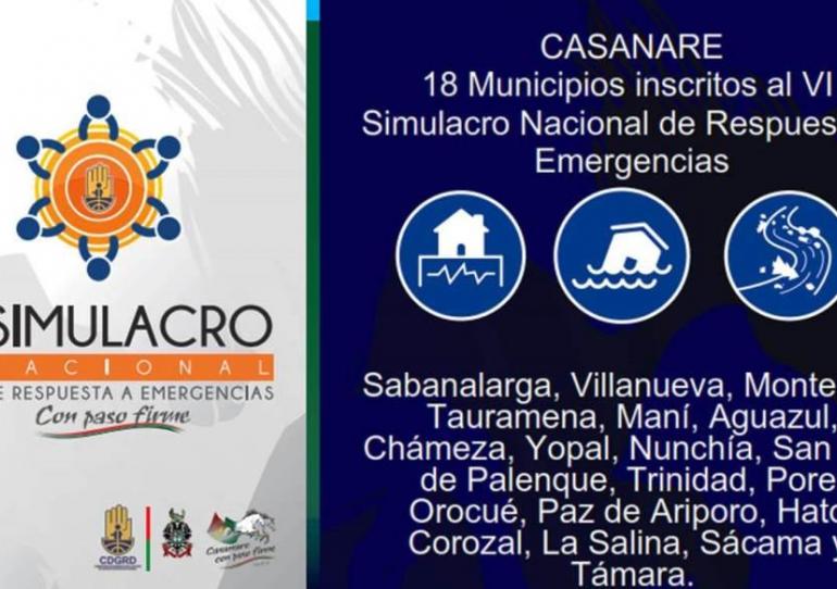 18 municipios de Casanare participarán en el 6° Simulacro Nacional de Respuesta a Emergencias  