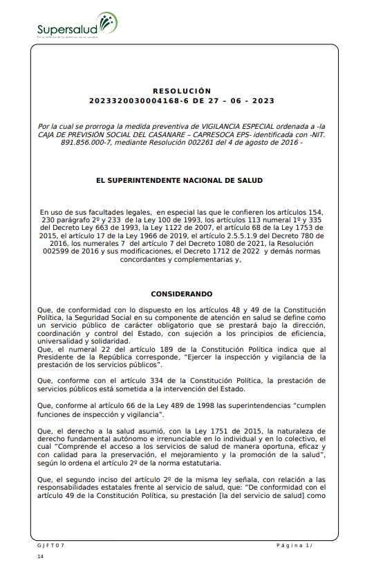 Prórroga a Capresoca