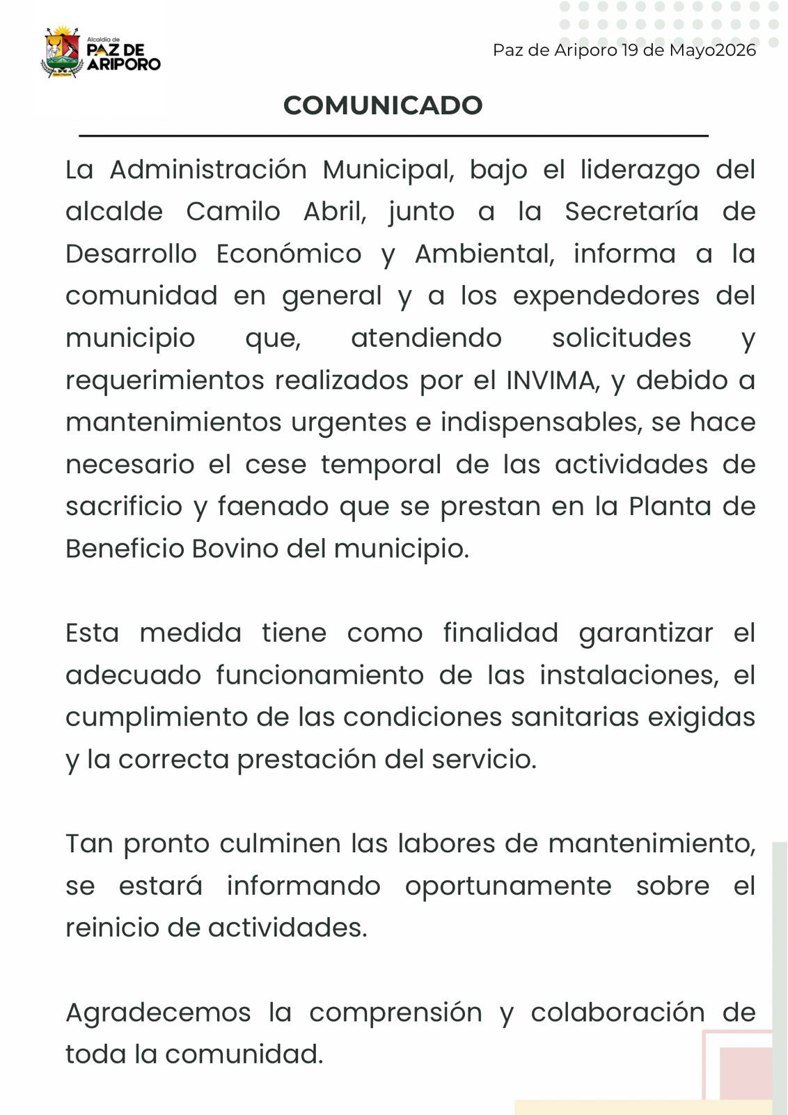 Comunicado Pza