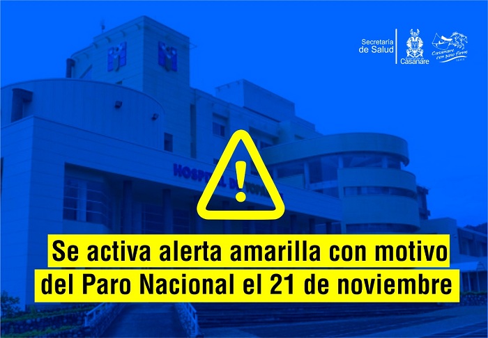 Secretaría de Salud Departamental activa alerta amarilla con motivo del Paro Nacional del 21 de noviembre