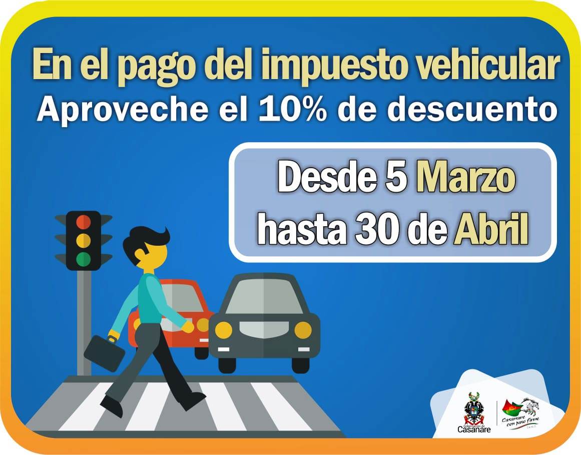 Propietarios de vehículos matriculados en Casanare, ¡Aprovechen el descuento por pago oportuno del impuesto!