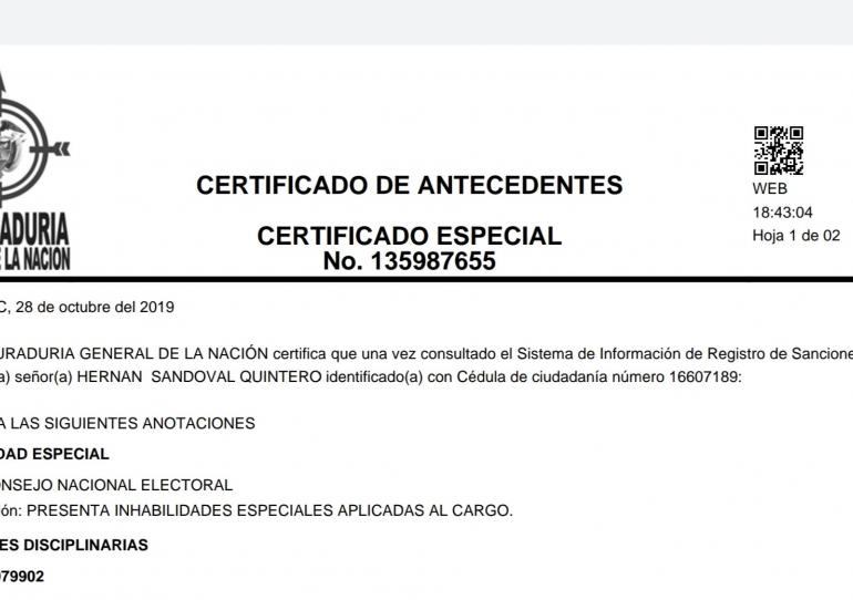 Delegado del CNE para elecciones en Casanare está inhabilitado por la Procuraduría