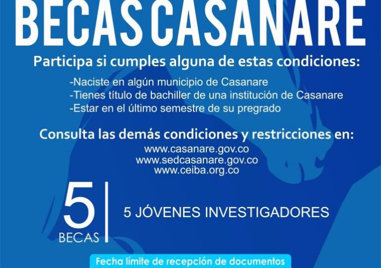 Abierta cuarta convocatoria estudiantil “Becas Casanare” para jóvenes investigadores