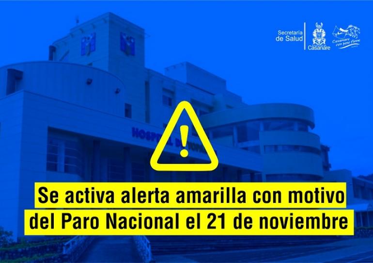 Secretaría de Salud Departamental activa alerta amarilla con motivo del Paro Nacional del 21 de noviembre