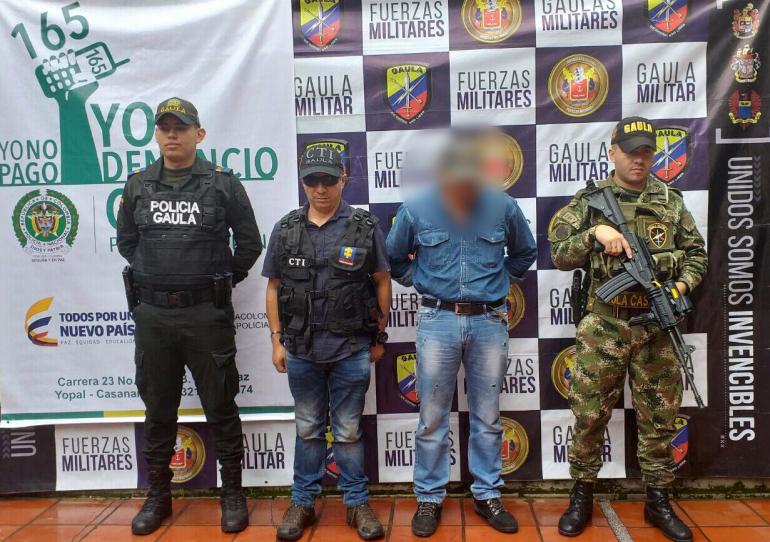 En el municipio de Pore fue capturado presunto extorsionista del grupo delincuencial Los Garbanzos