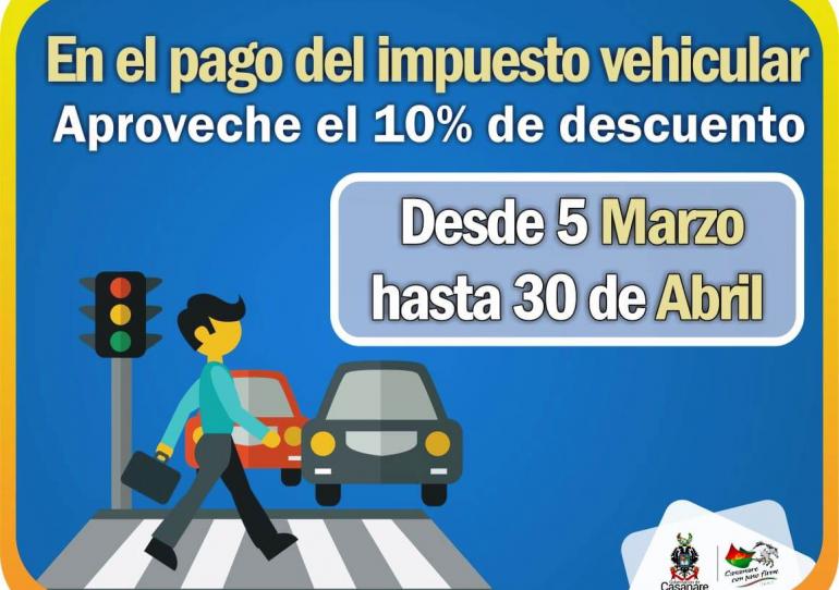 Propietarios de vehículos matriculados en Casanare, ¡Aprovechen el descuento por pago oportuno del impuesto!