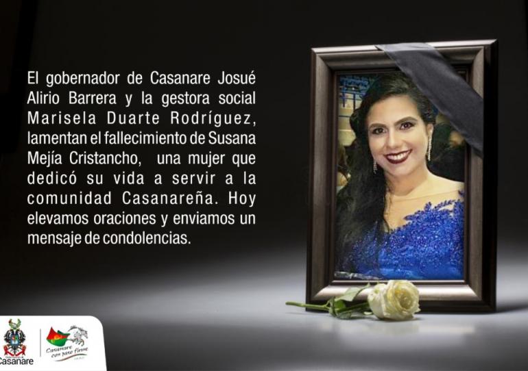 Gobierno departamental lamenta el fallecimiento de la médica Susana Mejía Cristancho
