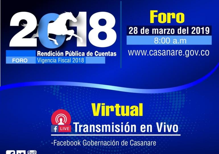 Este jueves jornada de rendición pública de cuentas de la vigencia fiscal 2018 por parte de la Gobernación