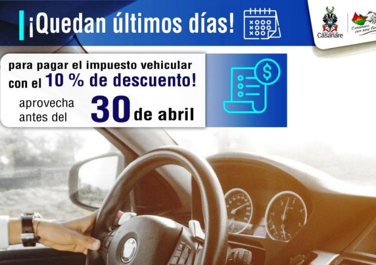 Hasta el 30 de abril hay plazo en Casanare para realizar el pago del impuesto vehicular con el 10% de descuento